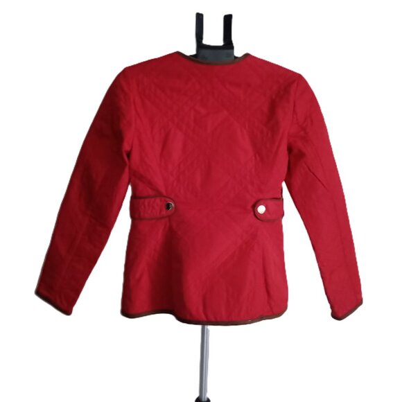 Charter Club Red Quilted Barn Jacket with Brown Trim Women’s Small VGUC/EUC - Picture 3 of 15